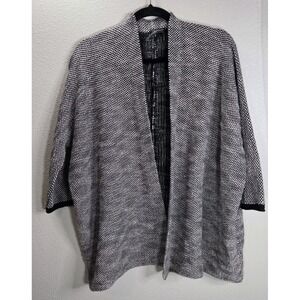 Peruvian Connection Textured Open Front Cardigan M/L Black Cream Knit Topper